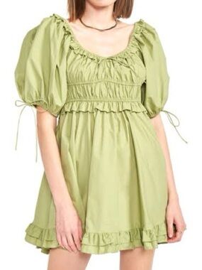 En Saison Danielle Puff Sleeve Smocked Mini Dress - Light Green